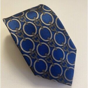 Gianni Versace Vintage Silk Neck Tie Blue Silver Chain Pattern Silk Italy 3.25”